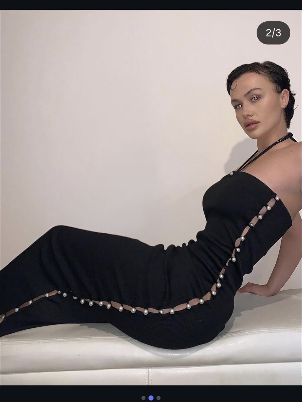 Seta The Label Black Pearl-Trim Midi Dress